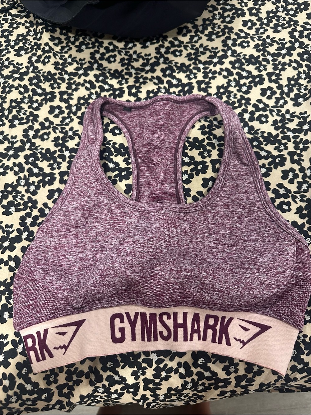 Gymshark Seamless Racerback Sports Bra in Heathered Burgundy with Pink Band